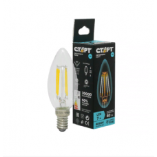 Лампа СТАРТ LED F- Candle E14 7W40 прозрачная Свеча филаментная